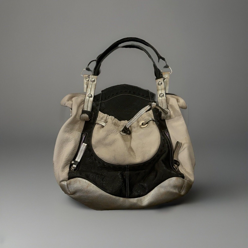 B‎ Makowsky Shoulder Bag Leather Purse Metallic Hobo Handbag White black